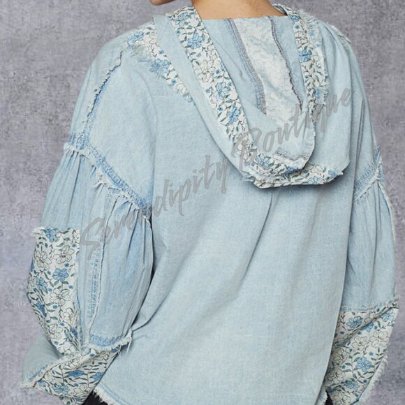 POL Perfect Hoodie Lightweight Denim Twill Button Up Baggy Drop Shoulder Jacket - Picture 5 of 11